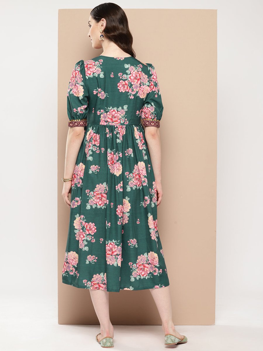 Ahalyaa Women Floral Printed Empire Ethnic Dress | Swadesiicart