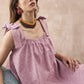 InWeave Dull Pink Linen Round Pleat Bow Dress - Swadesiicart