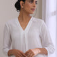 trueBrowns White Dobby Neck Pleat Kurta Pant Set | Swadesiicart