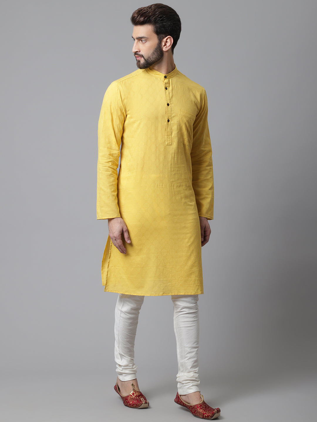 Even Apparels Yellow Pure Cotton Kurta With Band Collar | Swadesiicart