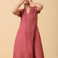 trueBrowns Cotton Linen Rust Red Pleated Dress | Swadesiicart