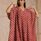 trueBrowns Rust Red Bagru Floral Print Cotton Panel Kaftan Kurta Pant Set | Swadesiicart