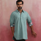 trueBrowns Men's Aqua Blue Cotton Shirt Collar Stylized Kurta | Swadesiicart