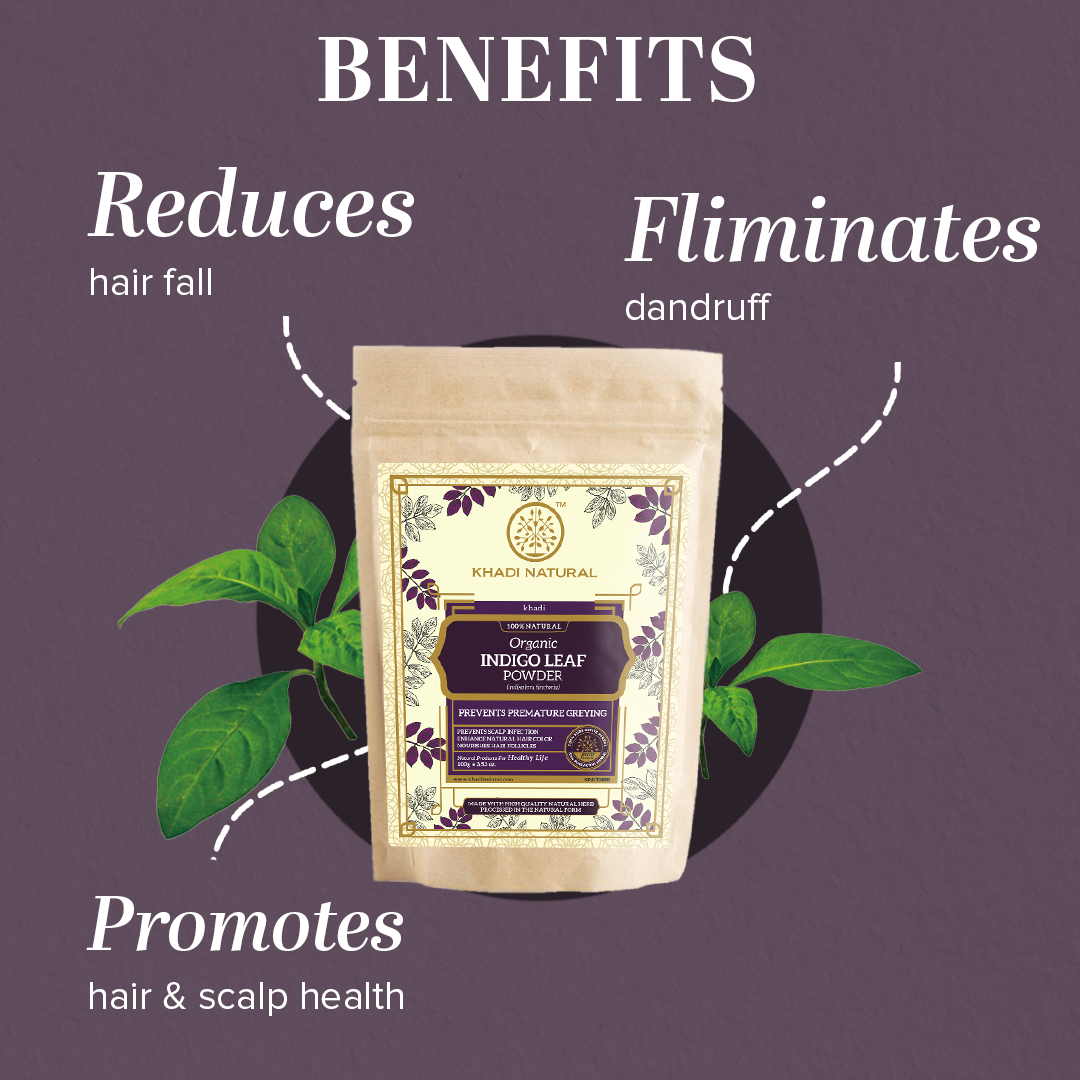 Khadi Natural Organic Indigo Leaf Hair Color Powder - 100% Natural - 100gm