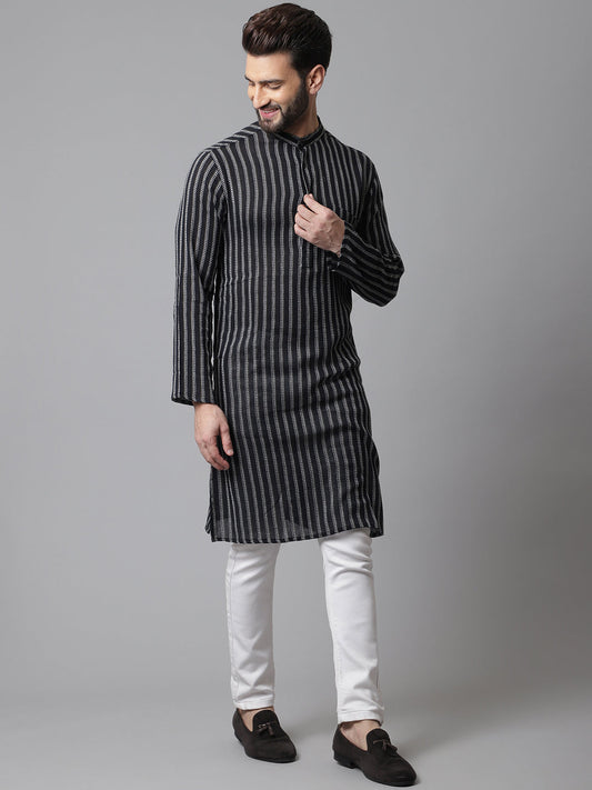 Even Apparels Black Pure Cotton Kurta With Band Collar | Swadesiicart