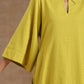 trueBrowns Lime Gold Cotton Relax High Slit Kurta Set | Swadesiicart