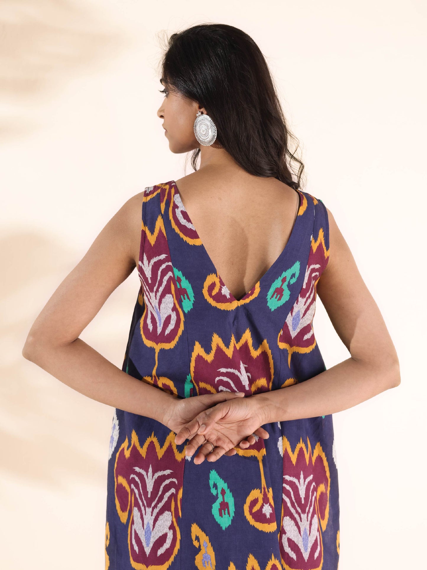 trueBrowns Purple Cotton Ikat Sleeveless Kurta Pant Set | Swadesiicart