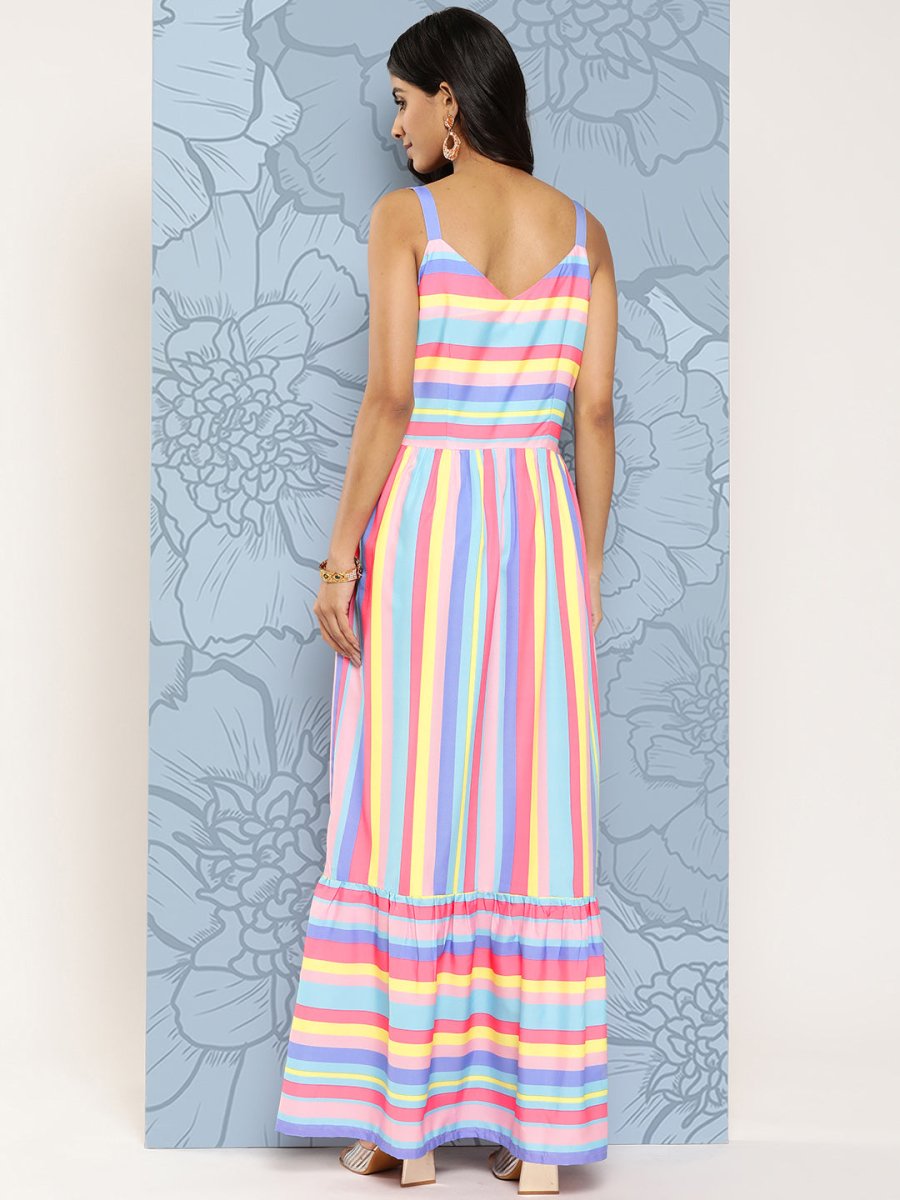 Ahalyaa Striped Crepe Maxi Ethnic Dress | Swadesiicart