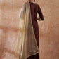 InWeave Women's Brown Gota Work Anarkali Kurta Set W Dupatta - Swadesiicart