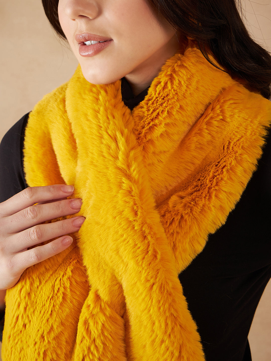 InWeave Women's Yellow Faux Fur Neck Warmer - Swadesiicart