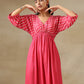trueBrowns Pink Bandhani Printed Silk Drop Shoulder Dress | Swadesiicart