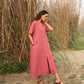 trueBrowns Coral Cotton Dobby Front Slit Dress | Swadesiicart
