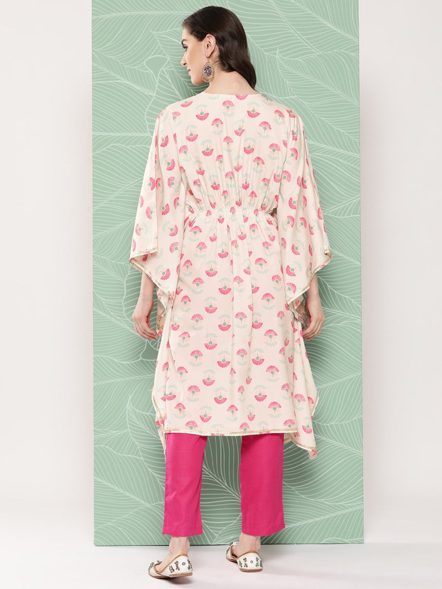 Ahalyaa Women Floral Printed Flared Sleeves Gotta Patti Crepe Kaftan Kurta | Swadesiicart