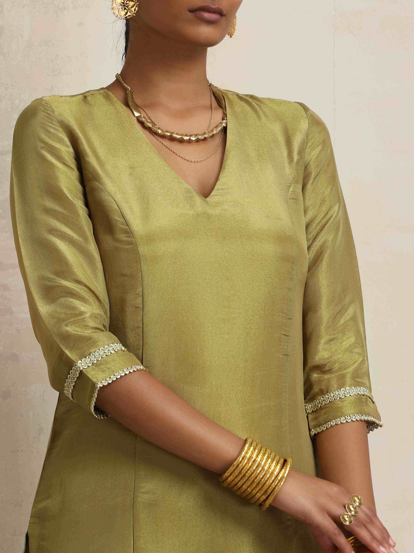 trueBrowns Green Tissue Straight Kurta Set | Swadesiicart