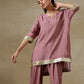 trueBrowns Dark Mauve Bandhani Printed Silk Loose Kurta Dhoti Pant Set | Swadesiicart
