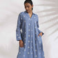 trueBrowns Blue Cotton Floral Embroidered Dress | Swadesiicart