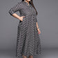 Ahalyaa Plus Size Chevron Print Crepe Mandarin Collar A-line Midi Ethnic Dress | Swadesiicart