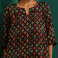 trueBrowns Black Ikat Muslin Silk Printed High Low Co-ord Set - Swadesiicart