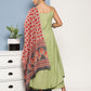 InWeave Women's Light Green Ray Strappy Set With Orange Floral Cotton Dupatta - Swadesiicart
