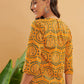 InWeave Women's Haldi Yellow Mughal Kalamkari Top - Swadesiicart