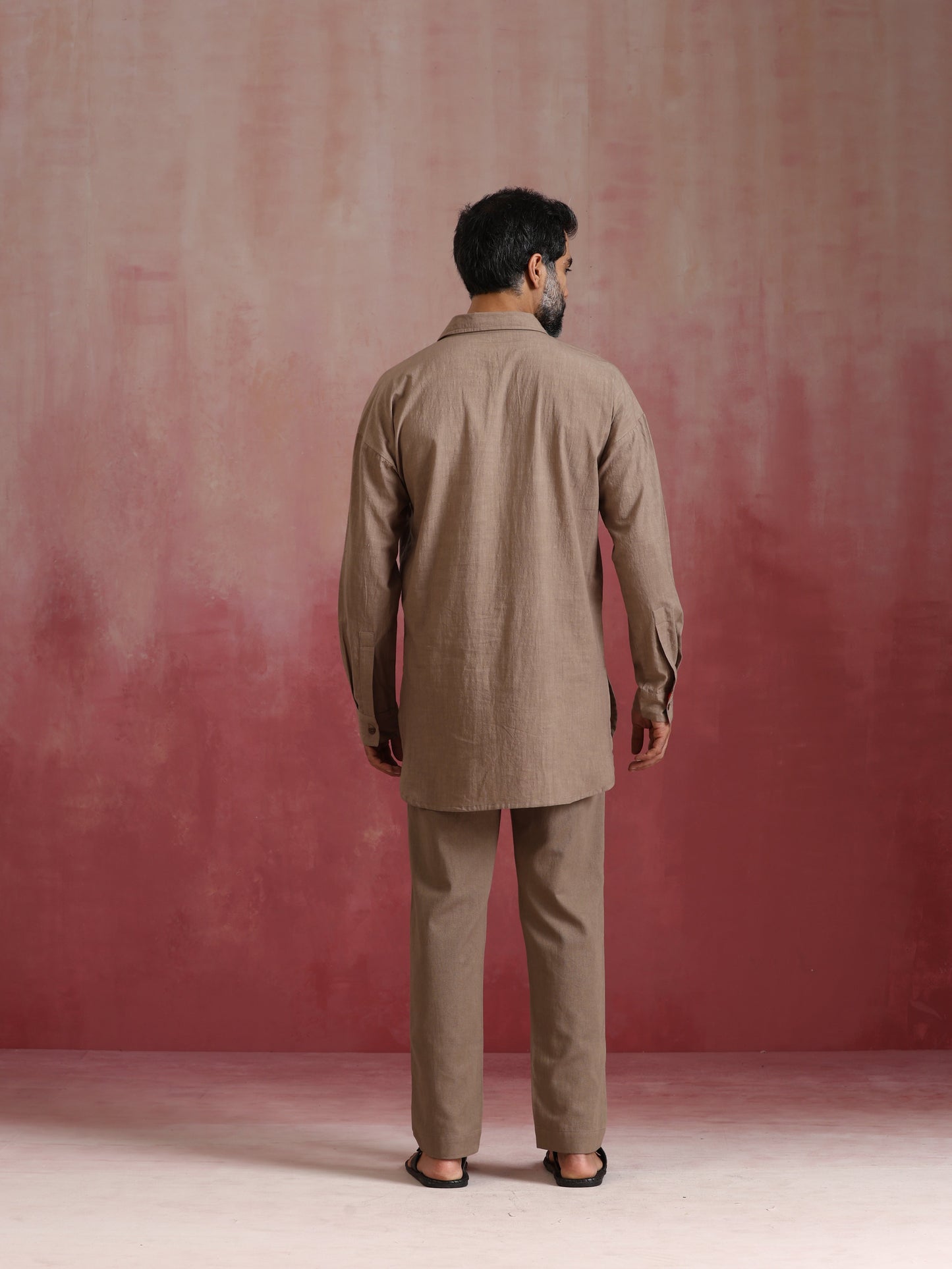 trueBrowns Men's Grey Cotton Shirt Collar Stylized Kurta Co-ord set - Swadesiicart
