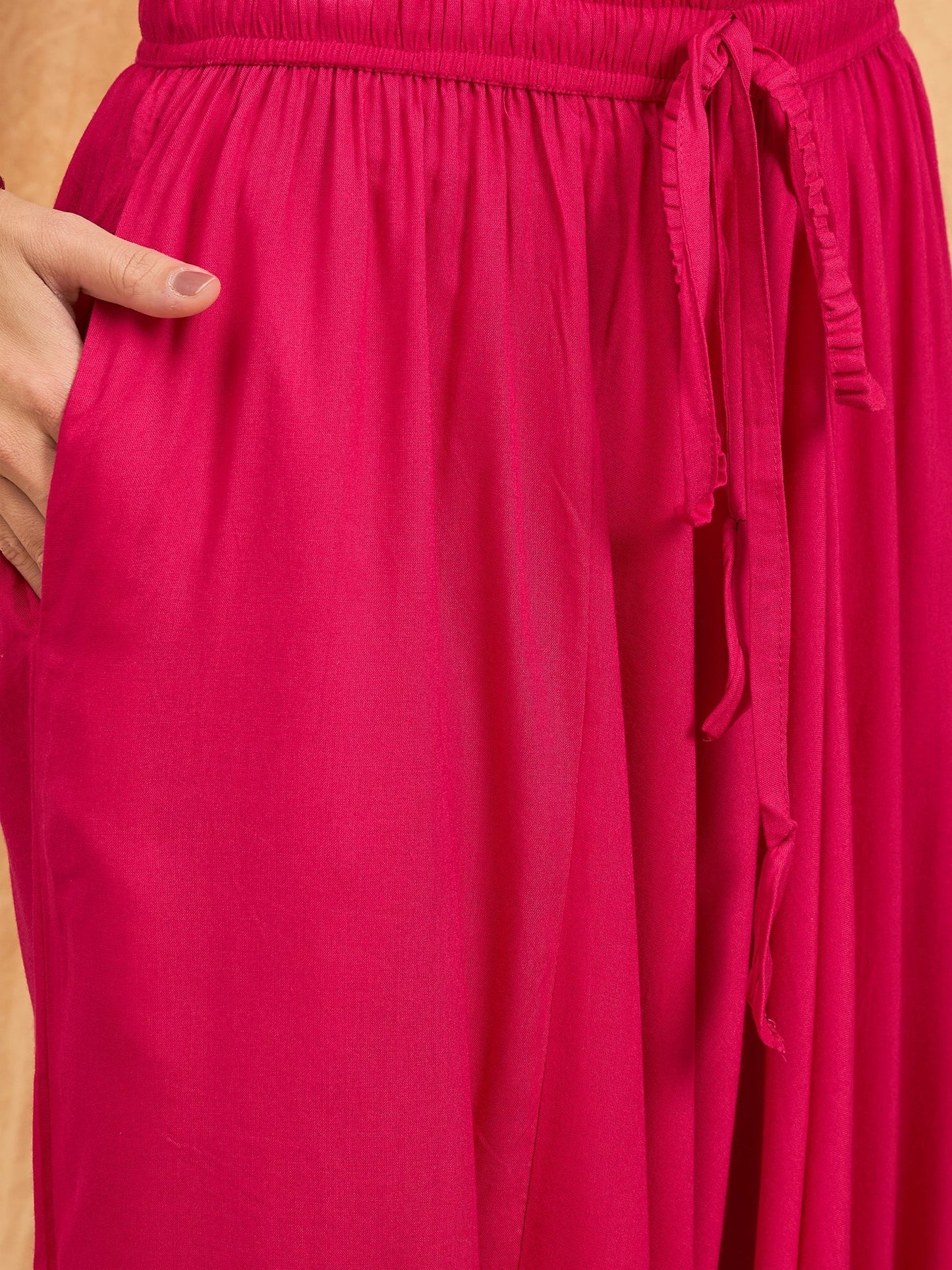 InWeave Fuchsia Solid Harem Pant - Swadesiicart