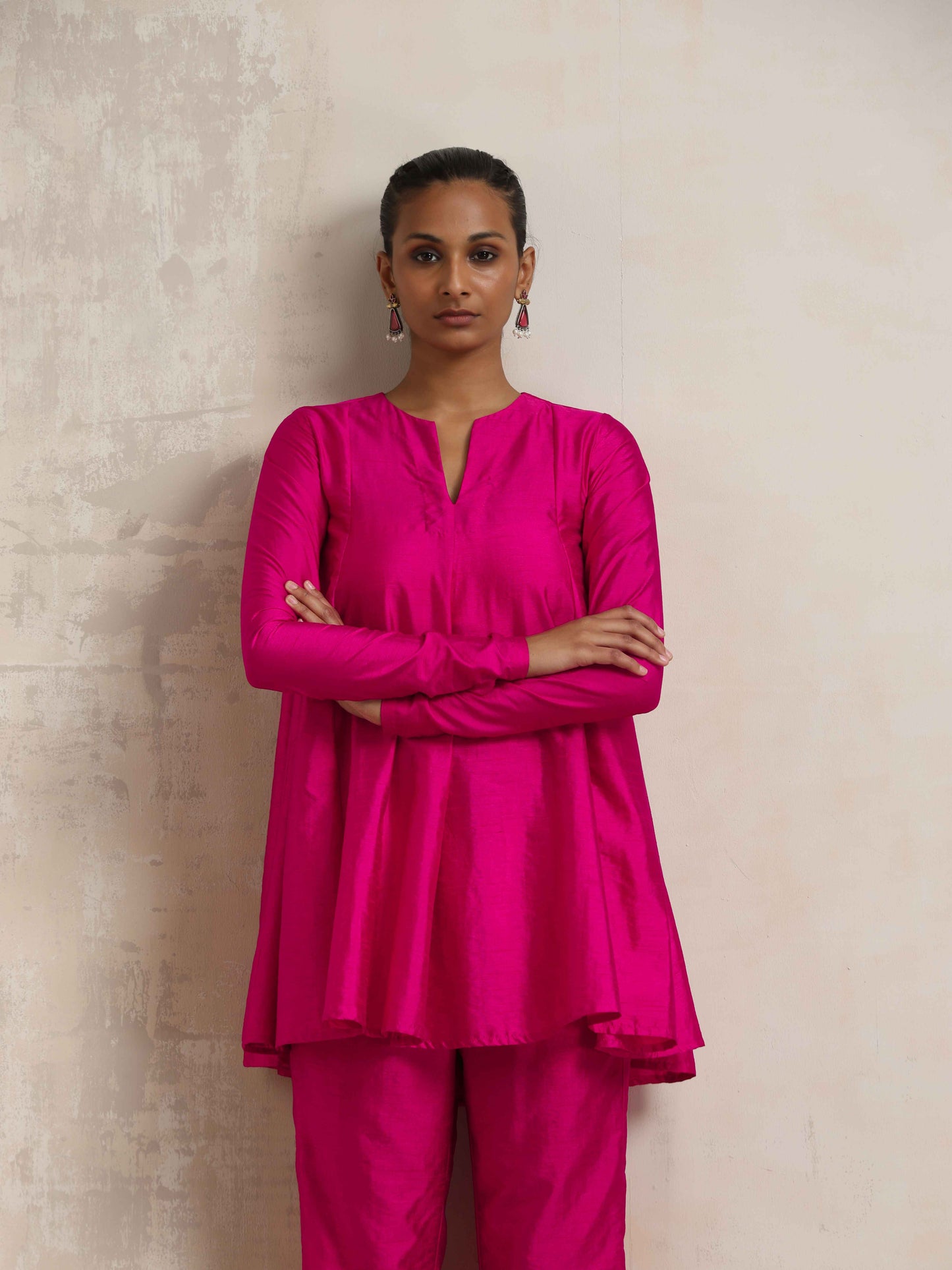 trueBrowns Pink Silk Co-ord Set - Swadesiicart