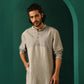 trueBrowns Men's Grey Silk Co-ord Set Yoke Detail - Swadesiicart