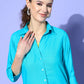 InWeave Women's Aqua Blue Coord Set With Solid Lime Green Crop Top - Swadesiicart