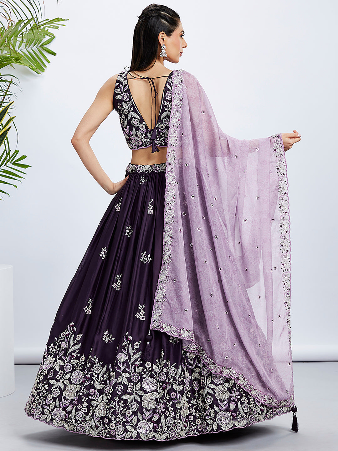 House of Panchhi Cream Net Cutdana, Sequins And Zarkan Embroidery Lehenga Choli & Dupatta | Swadesiicart