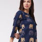 InWeave Elephant Print Blue Top - Swadesiicart
