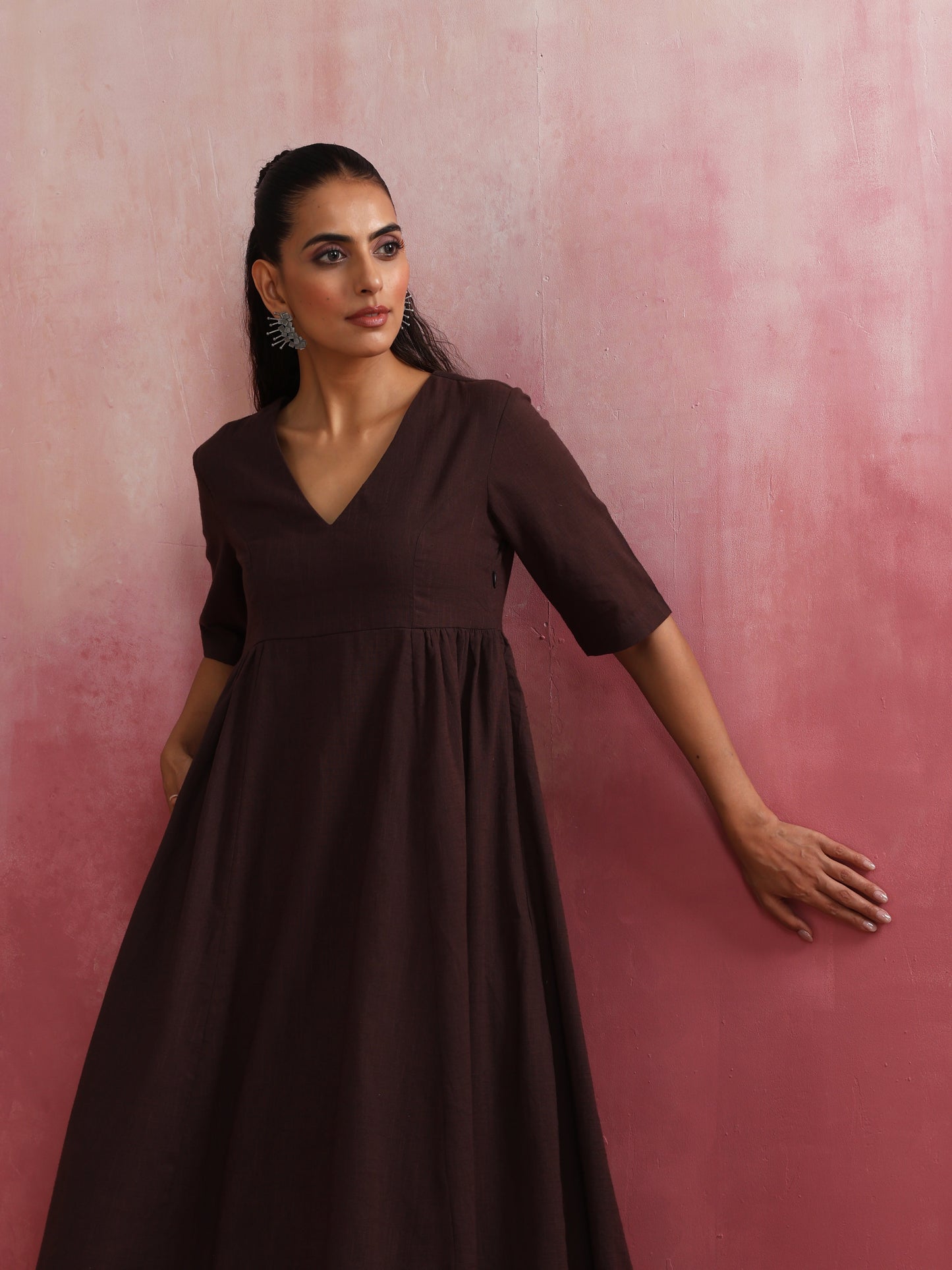 trueBrowns Cola Cotton Dobby Dress | Swadesiicart
