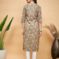 InWeave Women's Green Pink Floral Angrakha Straight Kurta - Swadesiicart