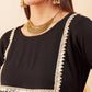 InWeave Women's Black Round Neck Square Gota Work Kurta Pant Set - Swadesiicart