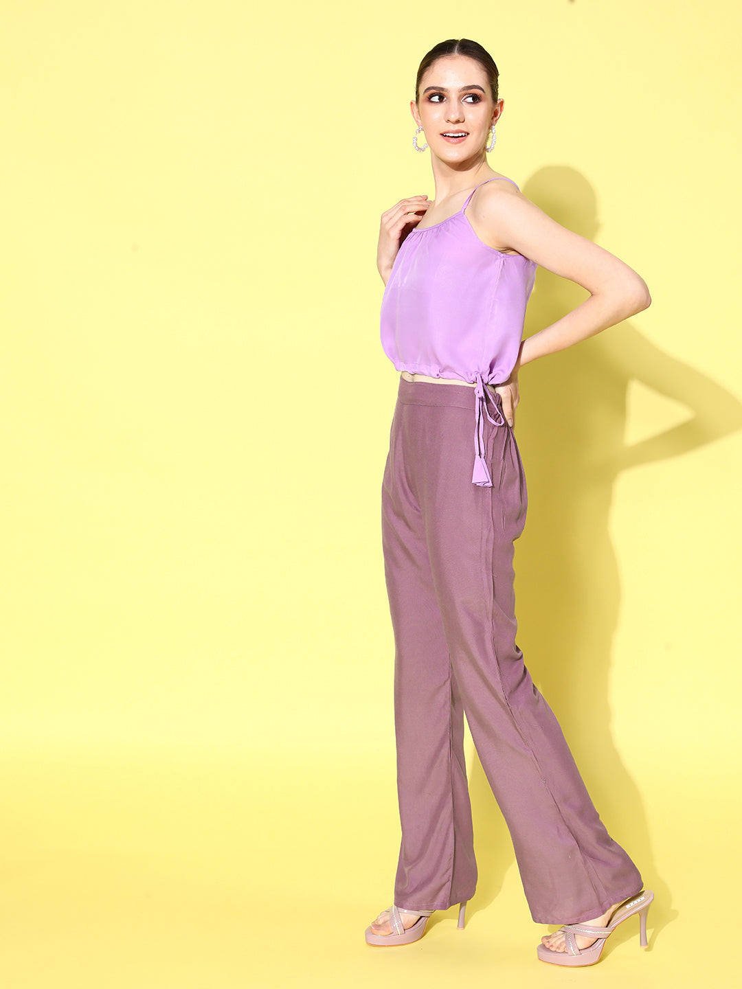 InWeave Women's Mauve Coord Set With Crepe Mauve Crop Top - Swadesiicart