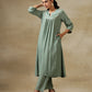 trueBrowns Light Green Bandhani Printed Silk Yoke Kurta Pant Set | Swadesiicart