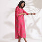 trueBrowns Pink Cotton Print A-line Dress | Swadesiicart