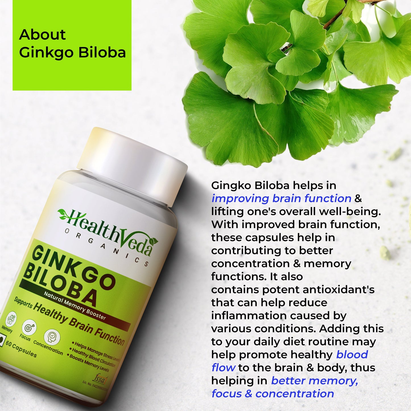 Health Veda Organics Ginkgo Biloba Capsules - Swadesiicart