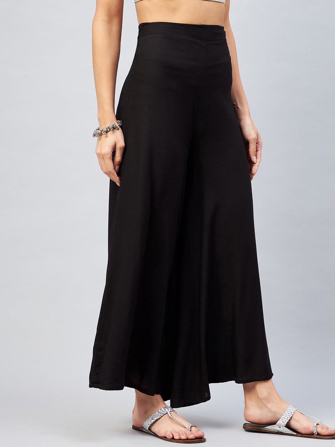InWeave Solid Black Palazzo - Swadesiicart