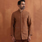 trueBrowns Men's Brown Cotton Dobby Long Jacket | Swadesiicart