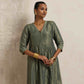 trueBrowns Green Tissue A-line Kurta Set | Swadesiicart