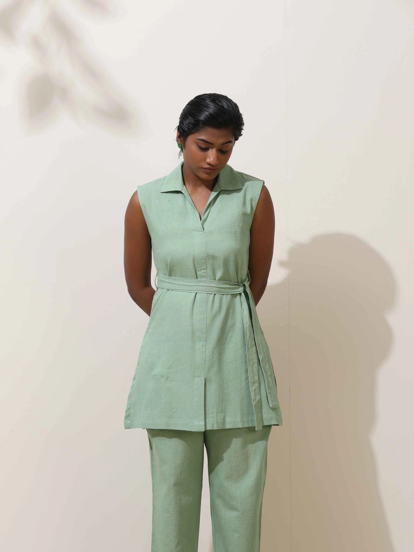 trueBrowns Mint Green Cotton Linen Co-Ord Set - Swadesiicart