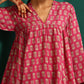 trueBrowns Pink Leaf Muslin Silk Printed Yoke Gathered Co-ord Set - Swadesiicart