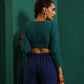 trueBrowns Teal Silk Full Sleeve Blouse | Swadesiicart