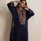 trueBrowns Blue Kashmiri Embroidered Woollen Phiran Kurta | Swadesiicart