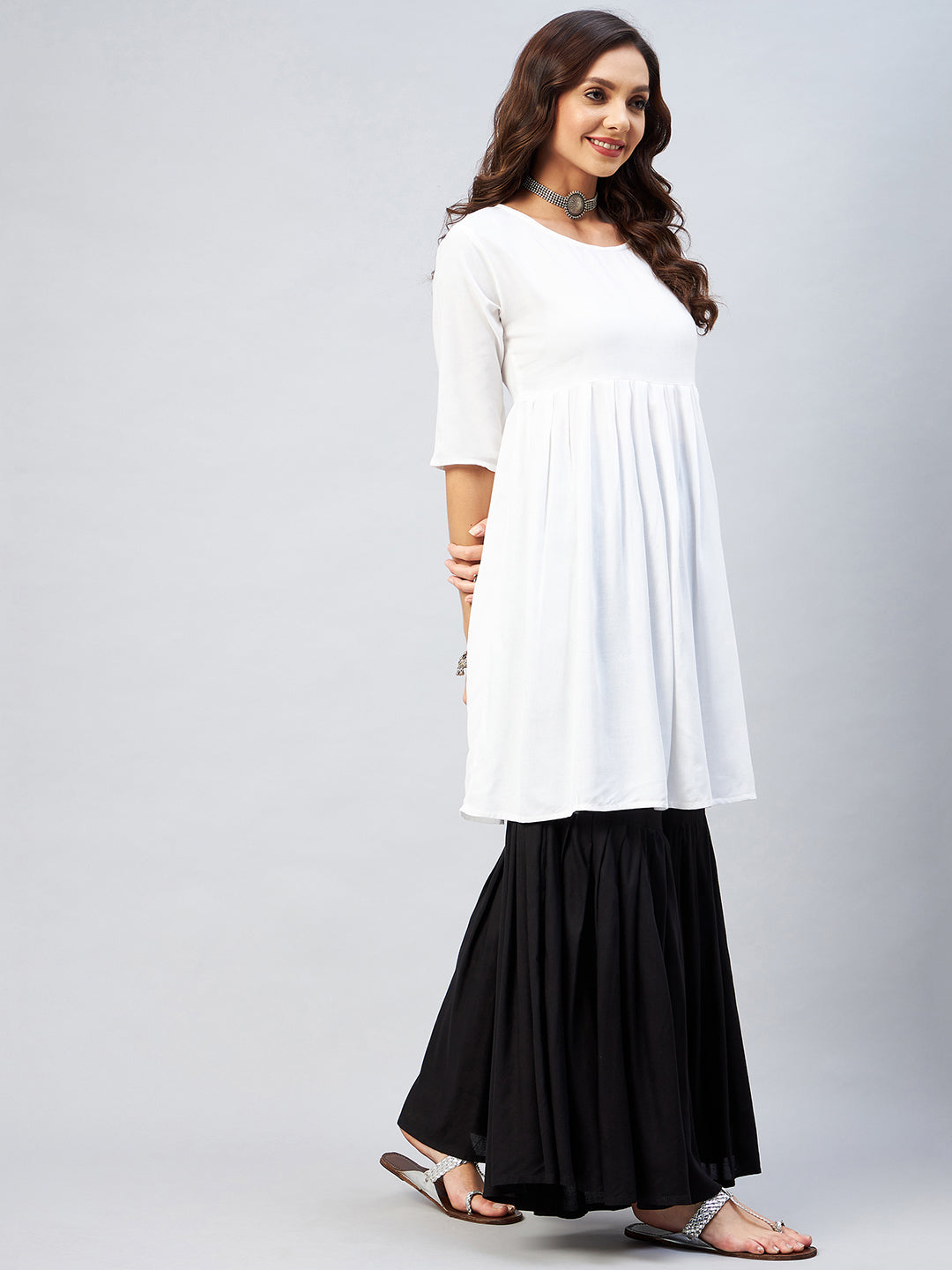 InWeave Women's Cream Short Anarkali Kurta - Swadesiicart