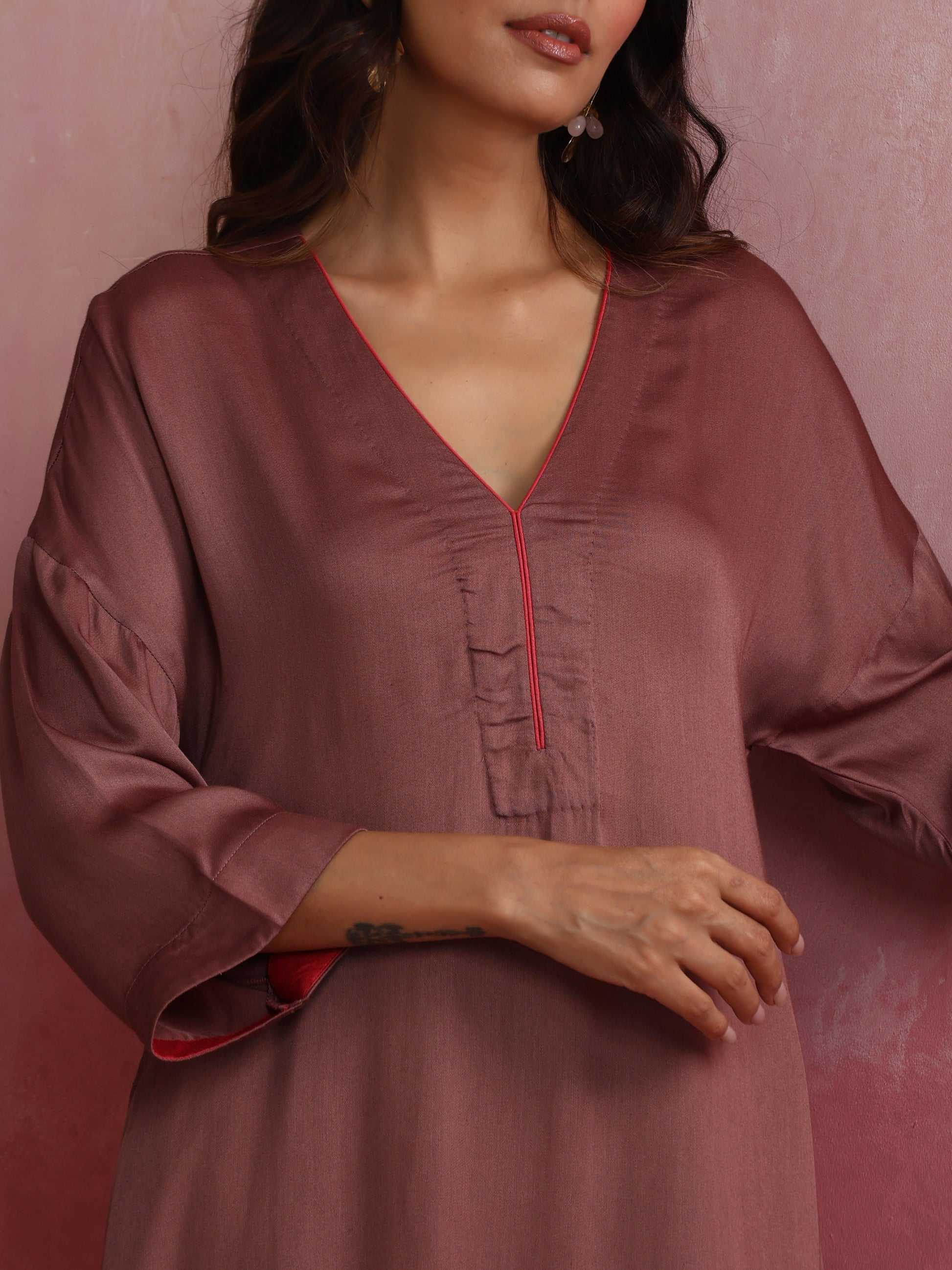 trueBrowns Brown Modal High low Kurta Set | Swadesiicart