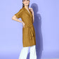 InWeave Women's Camel Brown Cream Pant Coord Set With White Butterfly Scarf - Swadesiicart