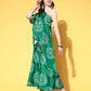 InWeave Women's Green Bandhani Motif One Shoulder Palazzo Set - Swadesiicart