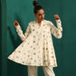 trueBrowns Ivory Blue Floral Cotton Flared Co-ord Set - Swadesiicart